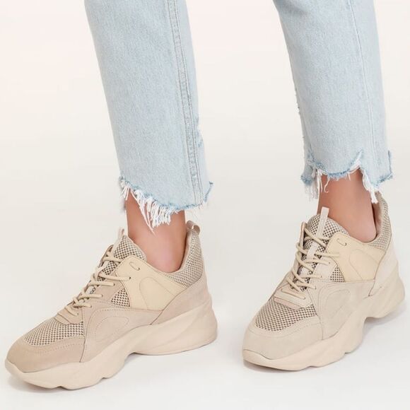 Steve Madden Movement Beige Multi Suede Leather Sneakers - Picture 2 of 10
